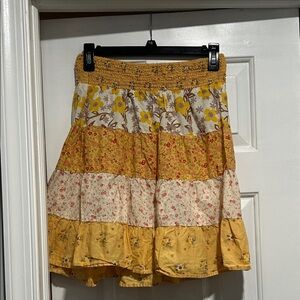 Xhilaration Yellow and Cream Floral A-Line Skirt